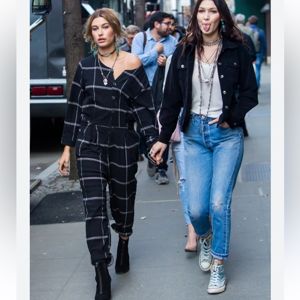 Free people keep it in checkered Sz large L jumpsuit with pockets as seen on TV